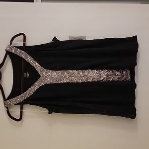 Ana Women's Black Silver Sequin Trimmed Tank Top XL
